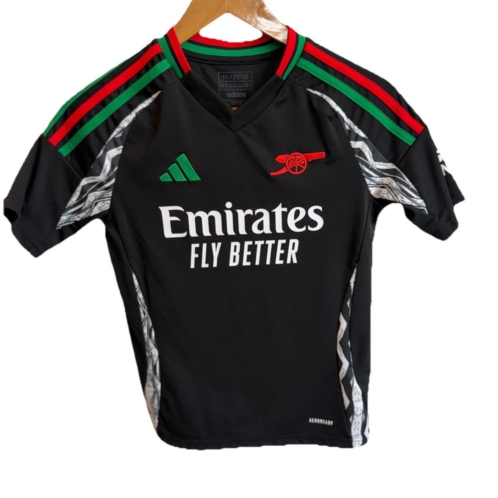 Adidas Arsenal FC 24/25 Away Soccer Jersey Boys Sz 11-12 Yrs Black Logo Graphic